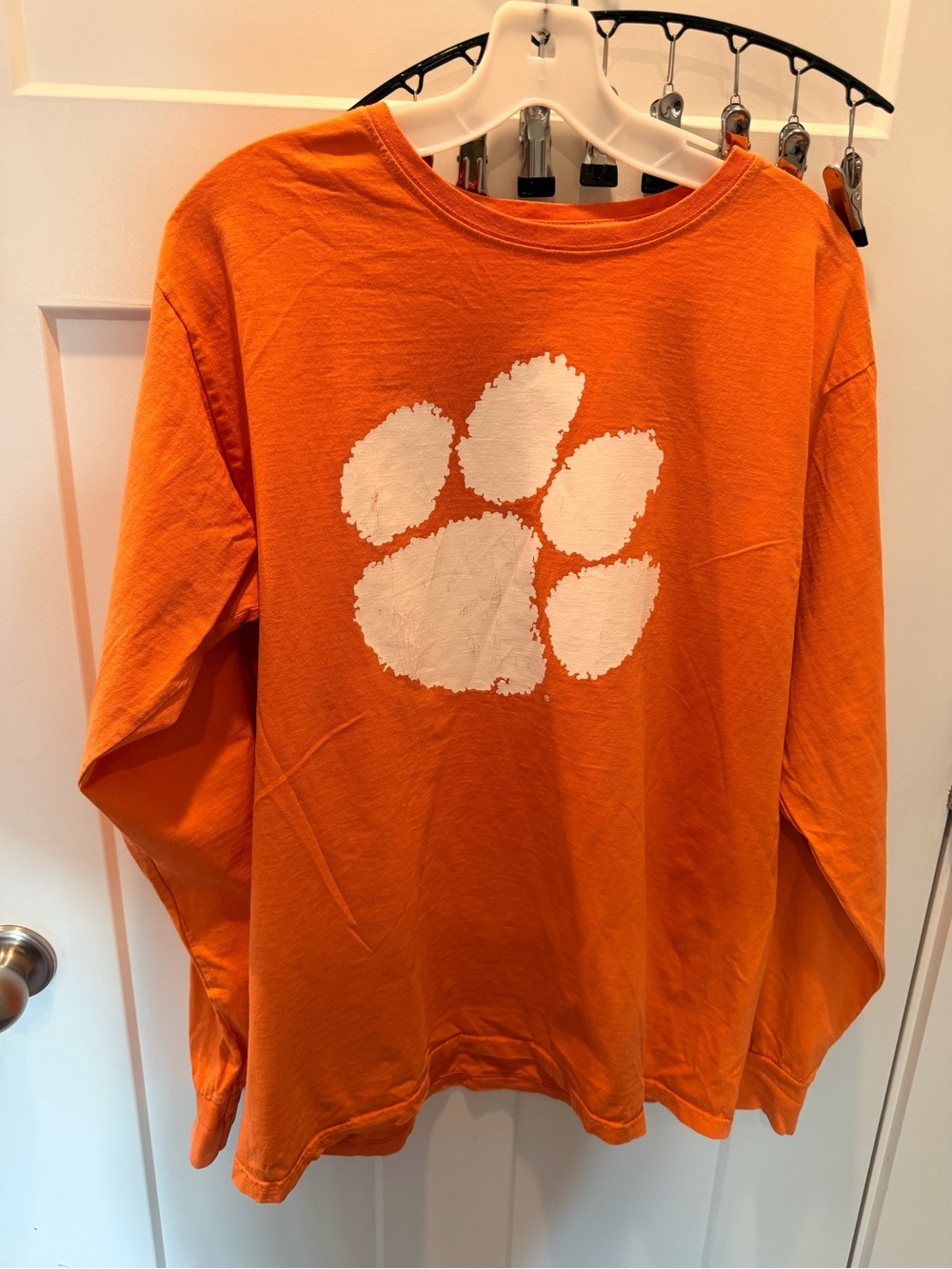 Clemson Tigers Orange Long Sleeve Paw Logo T Shirt Size Large Football